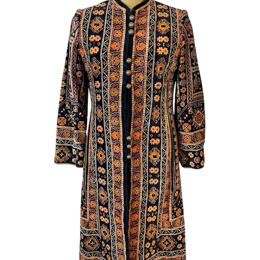 Rare Adele Simpson Couture Vtg 70’s Tapestry Carpet Maxi Coat